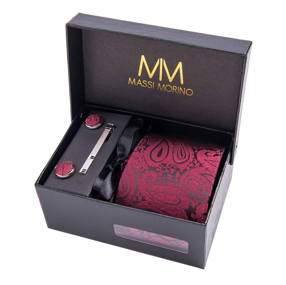 Massi Morino® Paisley Krawattenbox mit Einstecktuch, Manschettenknöpfe